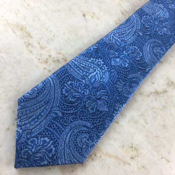 JOSEPH ABBOUD Blue Tone-on-tone Paisley Silk Tie - Picture 3 of 9